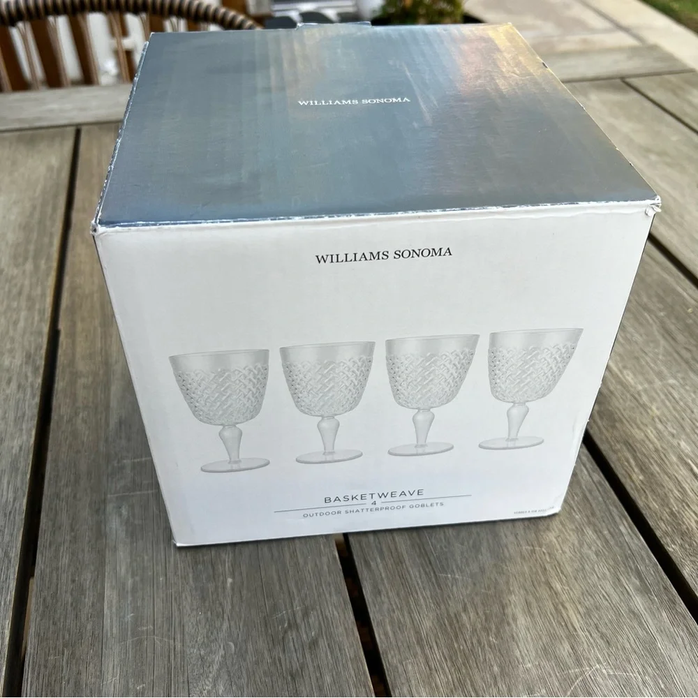 Williams Sonoma Basketweave Outdoor Shatterproof Plastic Goblets Set of Four